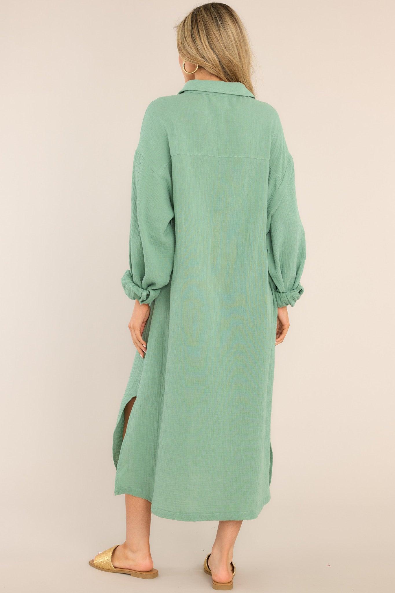 Aura Somewhere Up Above Sage Cotton Midi Dress Product Image