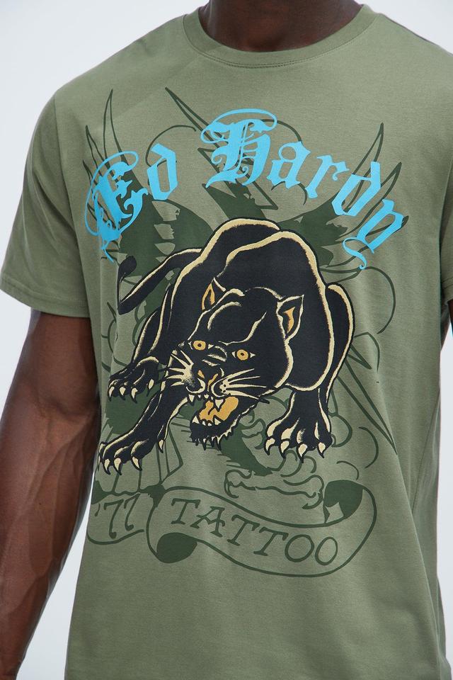 Ed Hardy Crouching Panther Tattoo Short Sleeve Tee - Olive Product Image