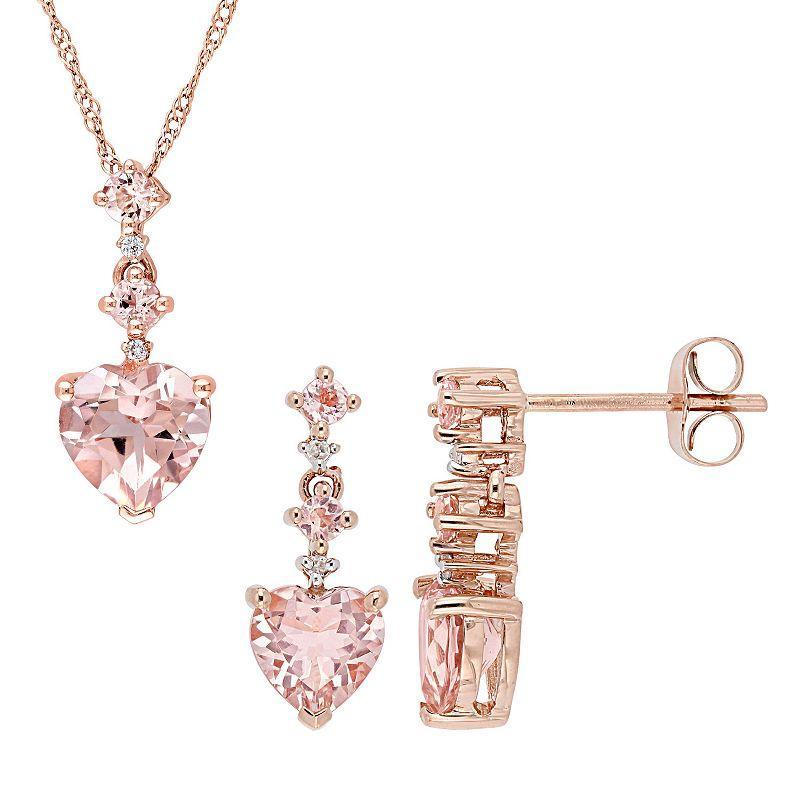 Stella Grace 14k Rose Gold Morganite & Diamond Accent Heart Pendant Necklace & Earring Set, Womens Product Image