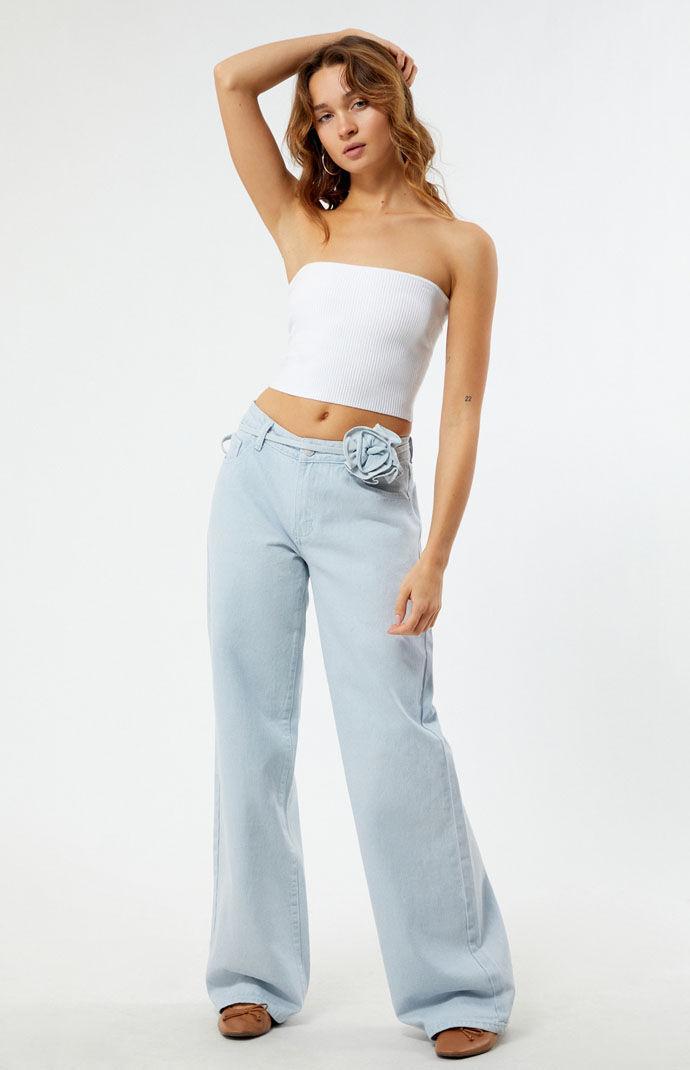 Women's Rose Belted Low Rise Baggy Jeans - Product Image