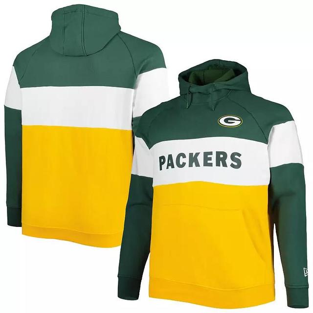 Mens New Era Green Bay Packers Big & Tall Current Team Colorblock Fleece Raglan Pullover Hoodie Product Image