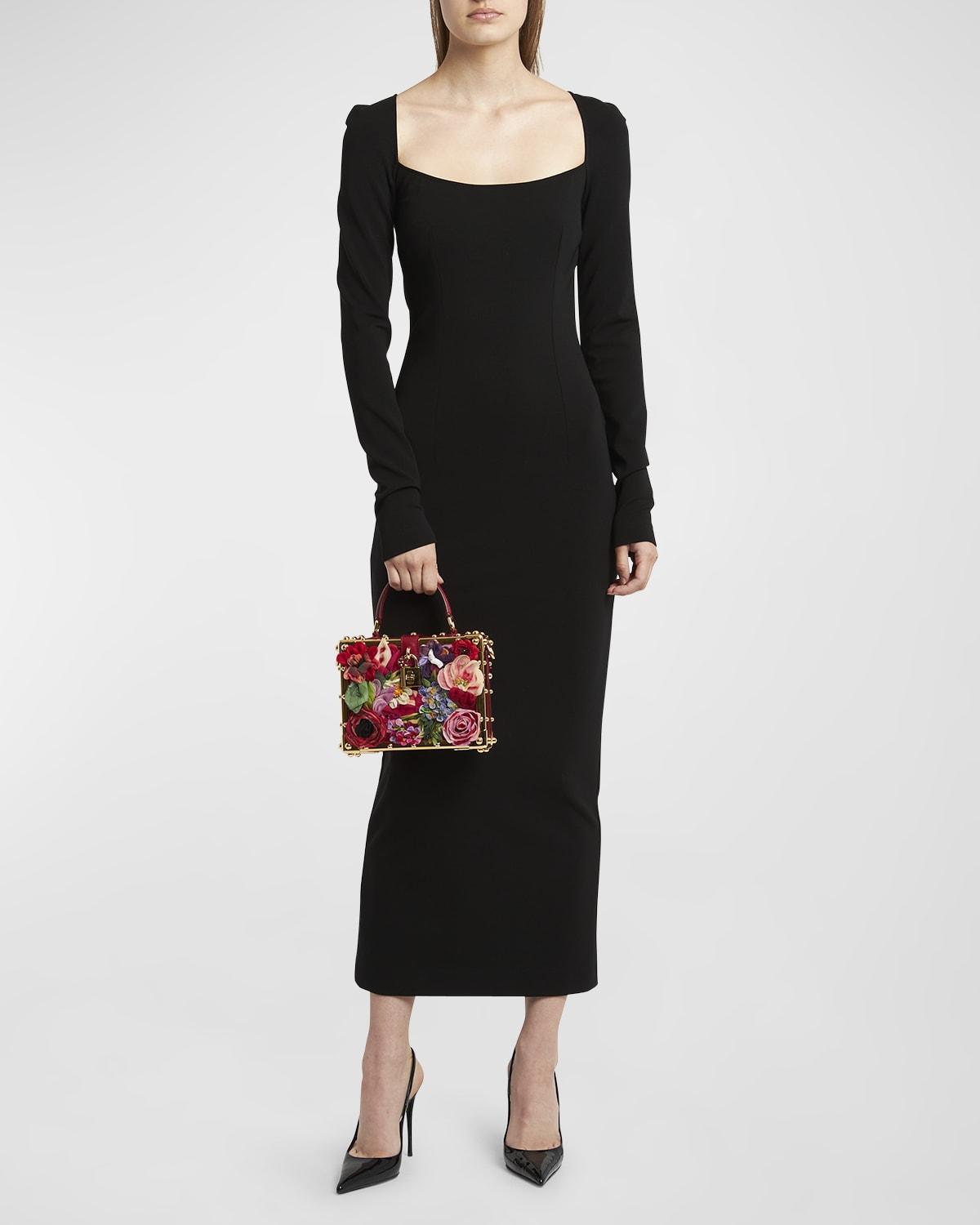 DOLCE & GABBANA Square-neck Long-sleeve Milano Jersey Midi Dress In Black product image