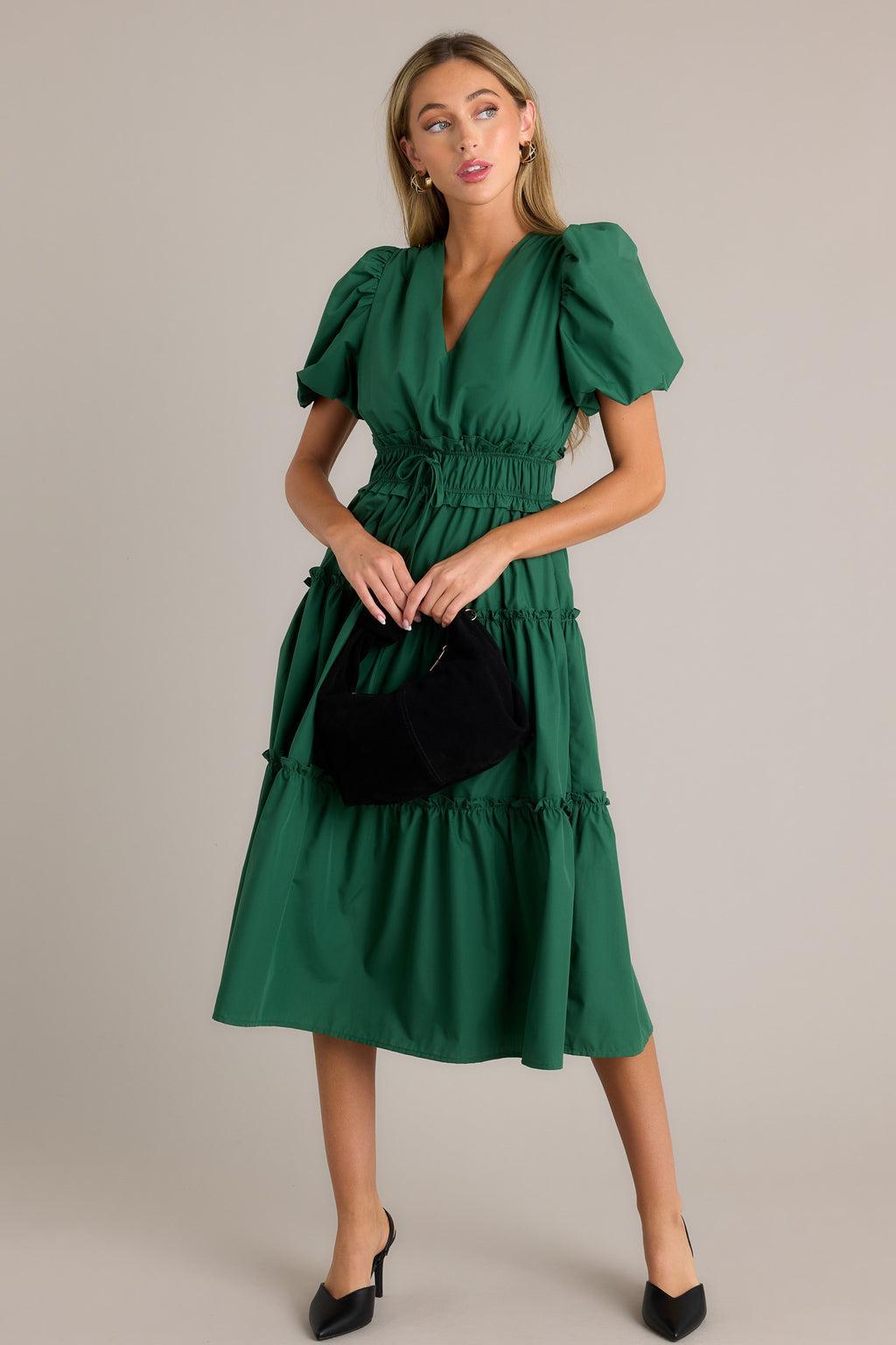 Easily Understood Hunter Green Puff Sleeve Midi Dress Product Image