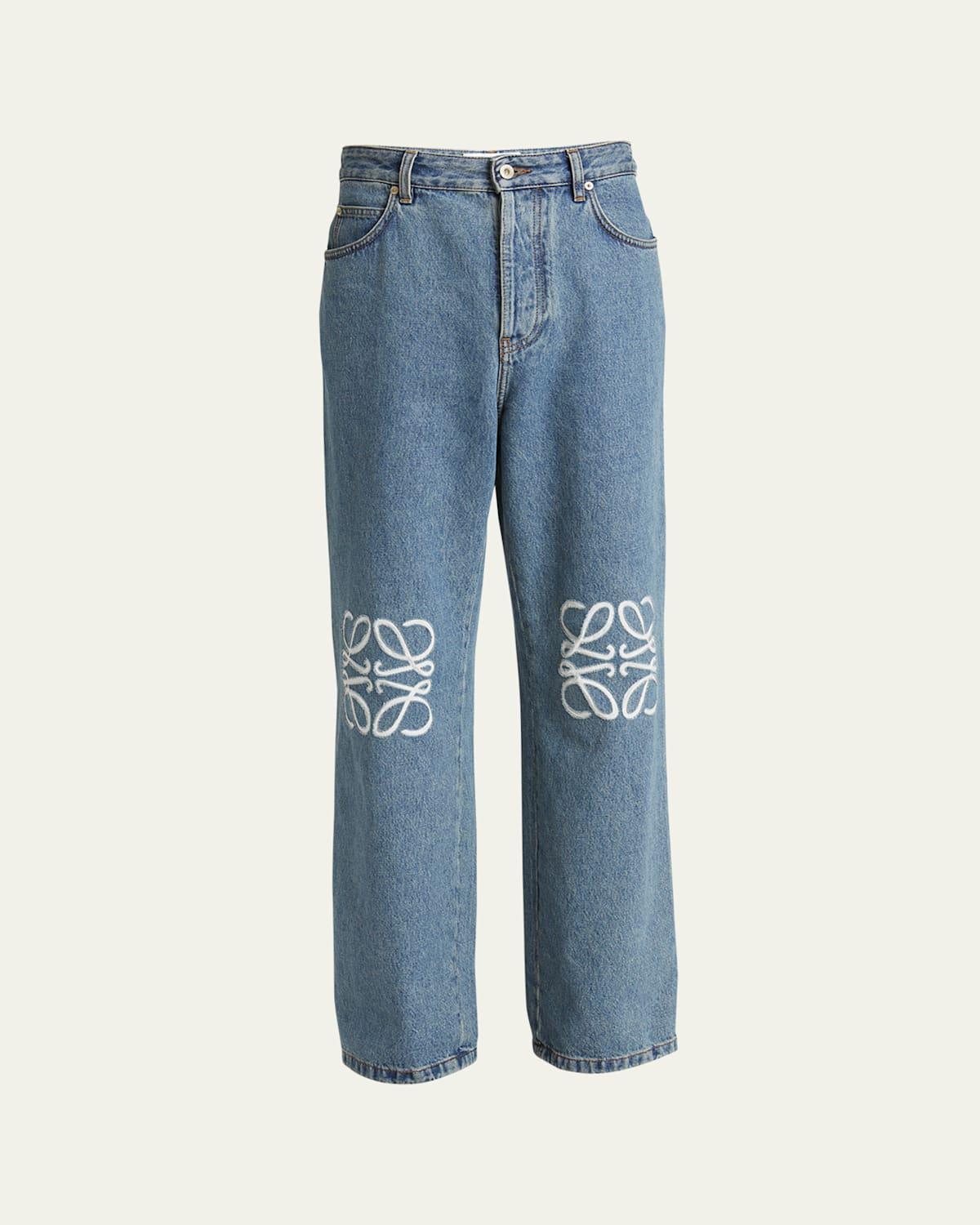 Mens Anagram Logo-Embroidered Baggy Jeans Product Image