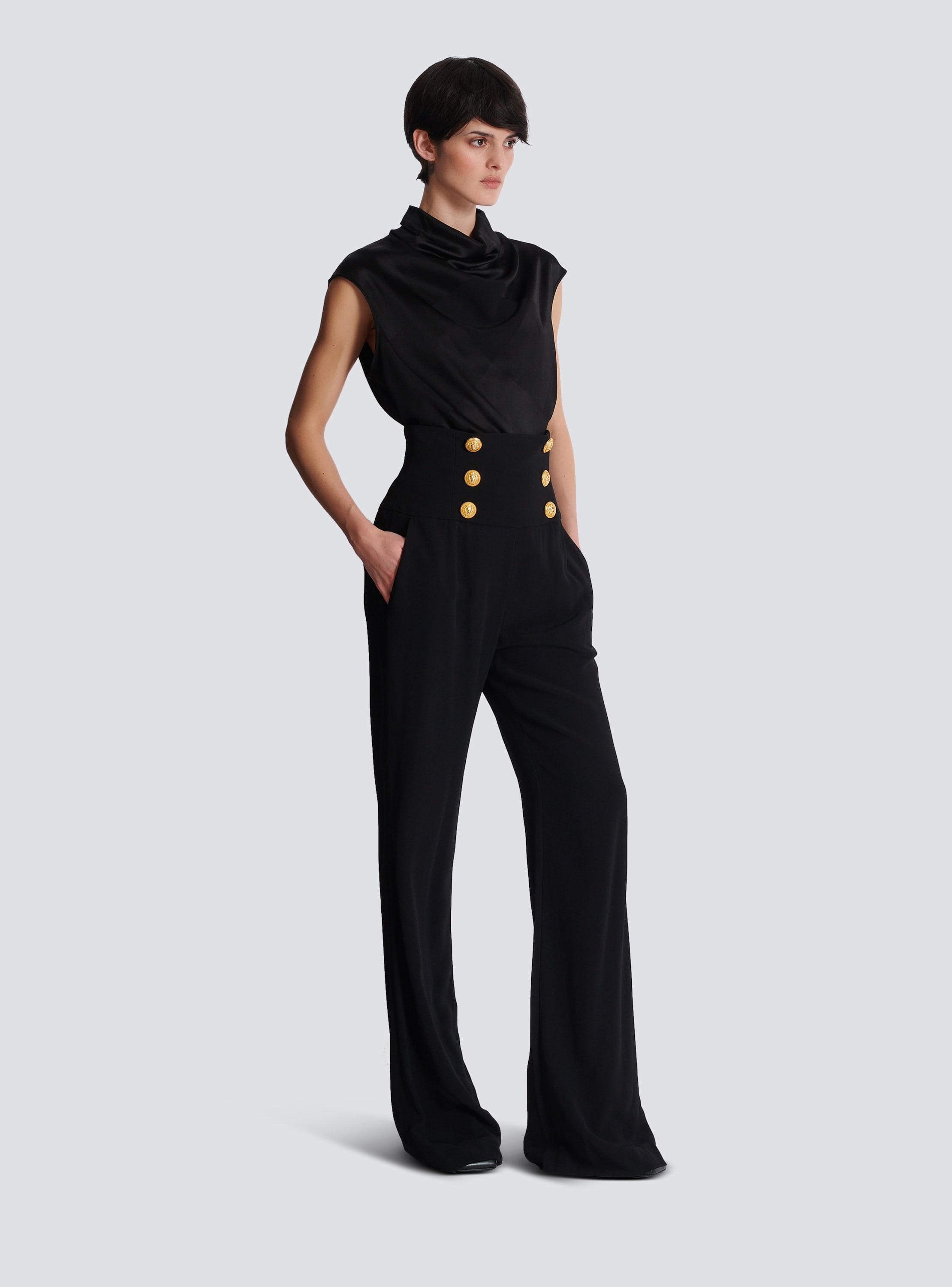 Crepe wide-leg trousers with buttons Product Image