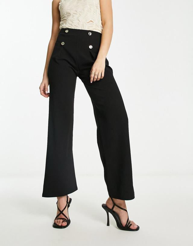 River Island wide leg tailored pants with button detail in black Product Image