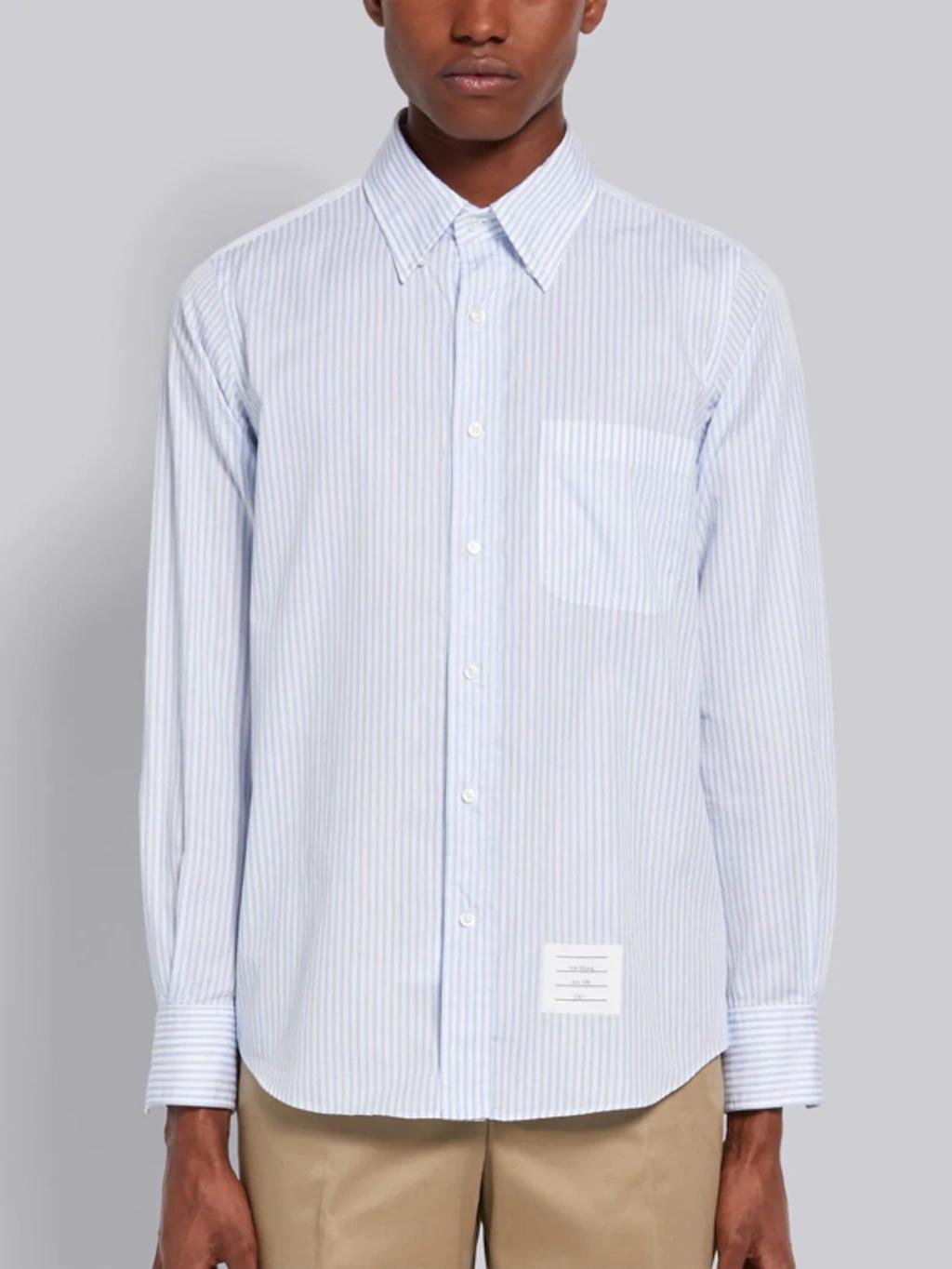 Pinstripe Straight Cotton Poplin Shirt In Blue Product Image