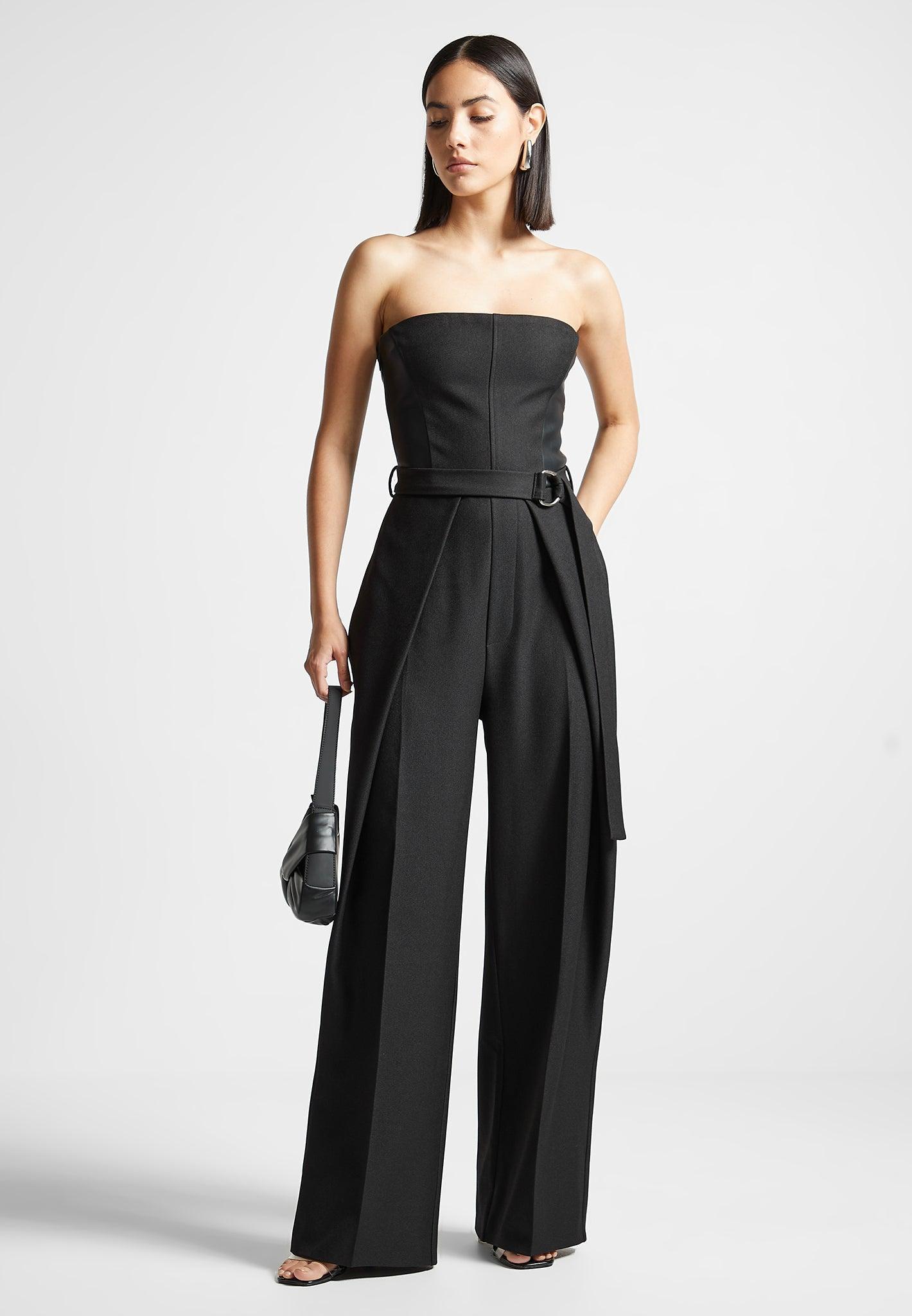 Tailored Pleat Jumpsuit with Belt - Black Female Product Image