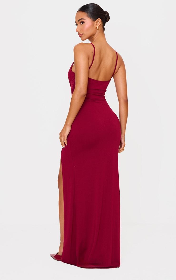 Petite Burgundy Contour Jersey Cowl Neck Split Detail Maxi Dress Product Image