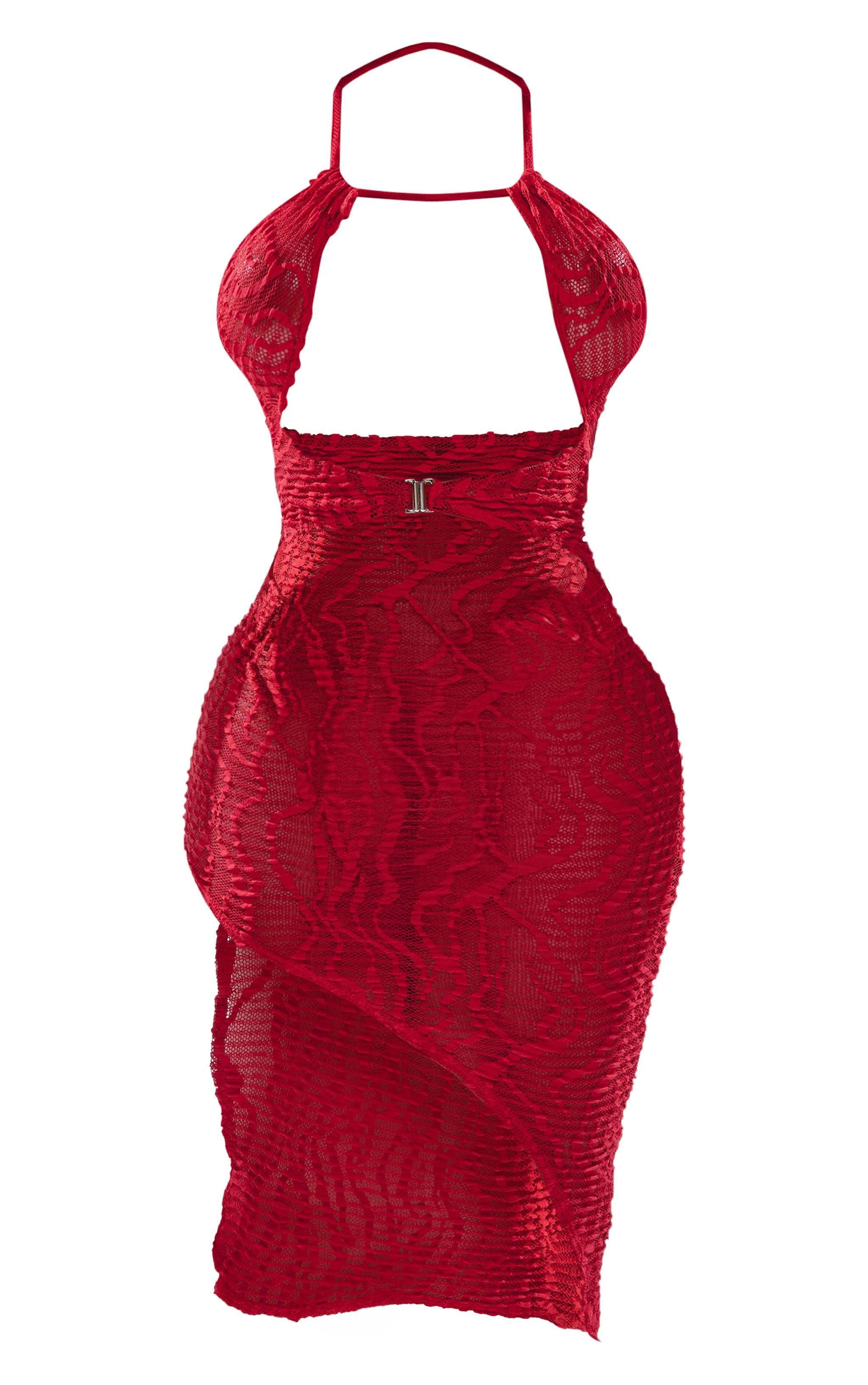 Shape Red Textured Sheer Cut Out Midi Dress Product Image