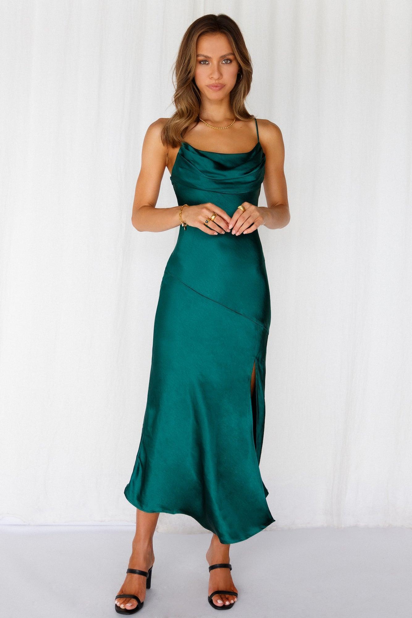 Lychee Martini Satin Midi Dress Forest Green Product Image