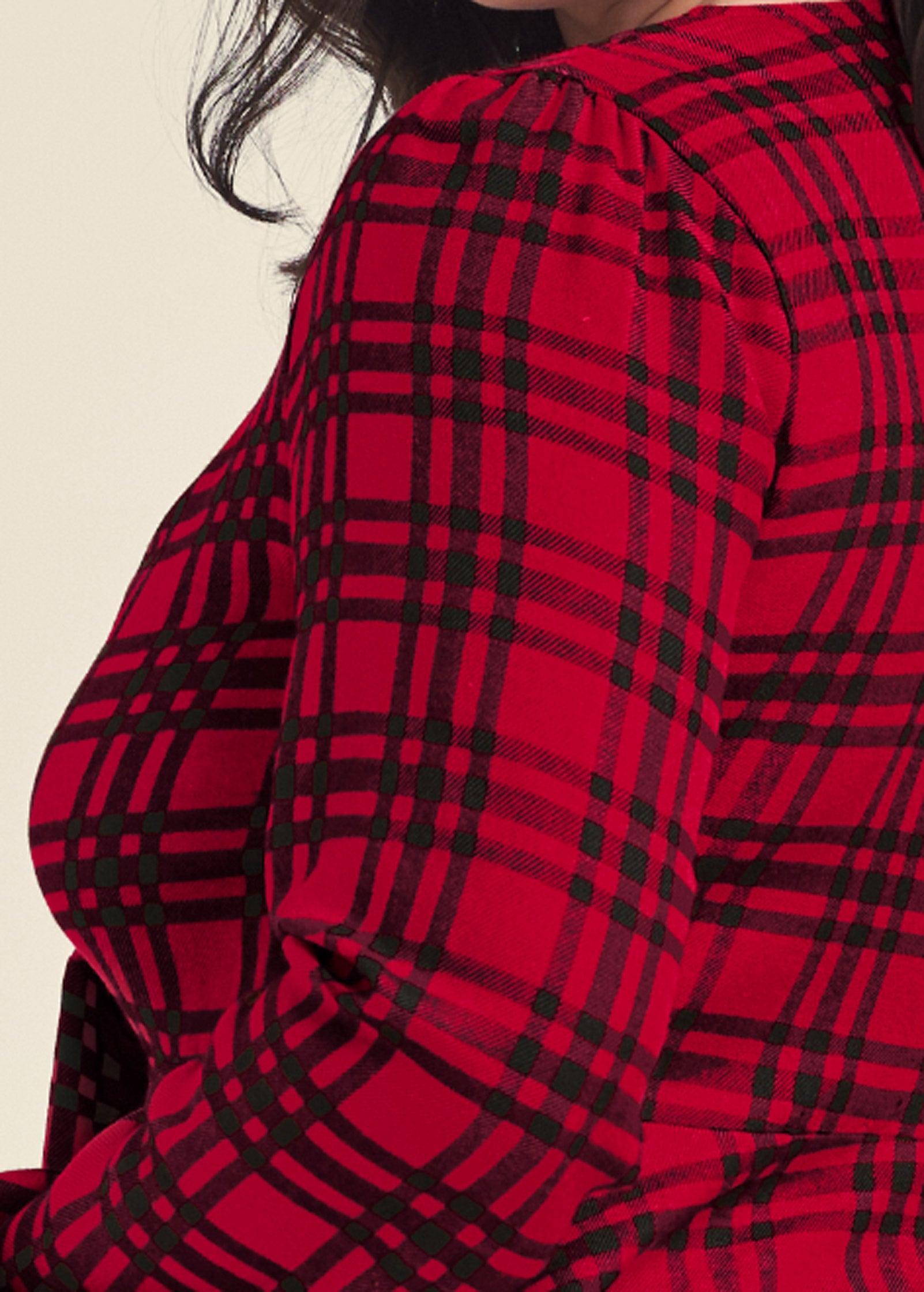 Plaid Ring Detail Top - Red Multi Product Image