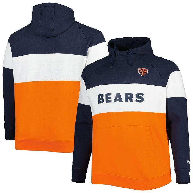 Mens New Era /Navy Chicago Bears Big & Tall Current Colorblock Raglan Fleece Pullover Hoodie Product Image