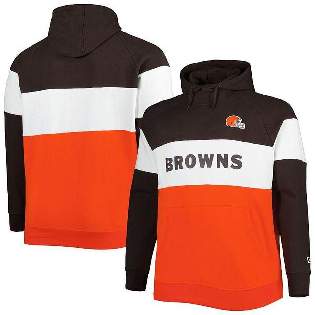 Mens New Era /Brown Cleveland Browns Big & Tall Current Colorblock Raglan Fleece Pullover Hoodie Product Image