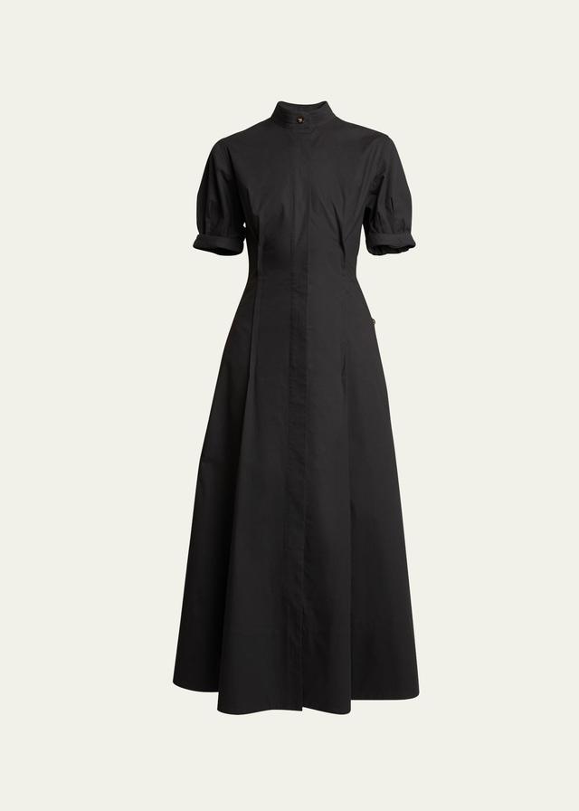 Button-Side Short-Sleeve Poplin Midi Shirtdress Product Image