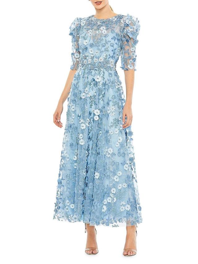 Womens Floral Appliqu Puff-Sleeve Maxi Dress Product Image