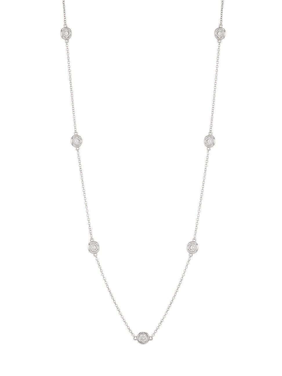 Womens 14K White Gold & 1 TCW Diamond Station Necklace Product Image