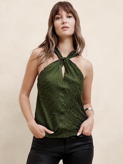 Silky Twist-Front Halter Blouse Product Image