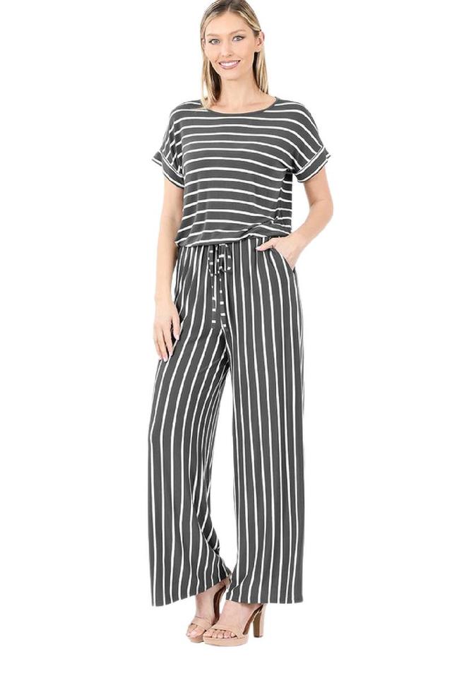 Ash Grey and Ivory Striped Jumpsuit Product Image