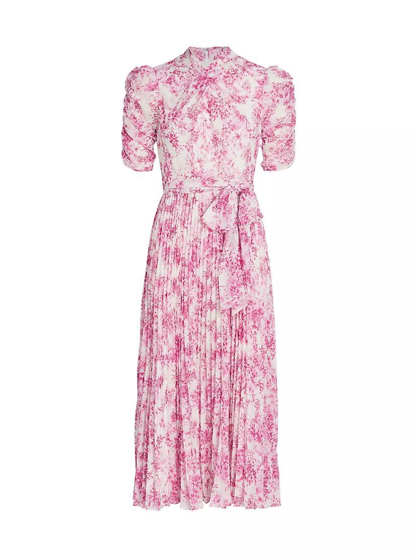 Pleated Belted Floral Midi-Dress product image