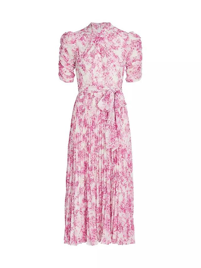 Pleated Belted Floral Midi-Dress Product Image