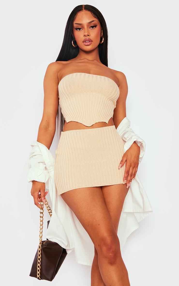 Oatmeal Rib Knit Side Split Bandeau Top product image