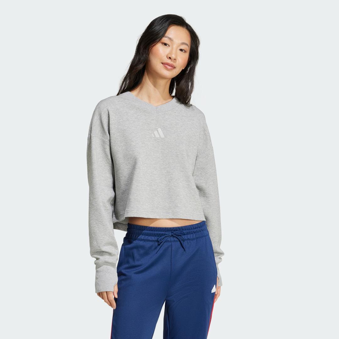 adidas ALL SZN Ribbed V-Neck Sweatshirt Medium Grey Heather L Womens product image