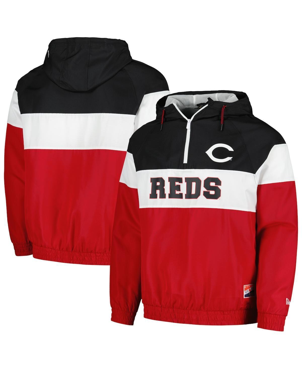 Mens New Era Red Cincinnati Reds Ripstop Raglan Quarter-Zip Hoodie Windbreaker Jacket Product Image