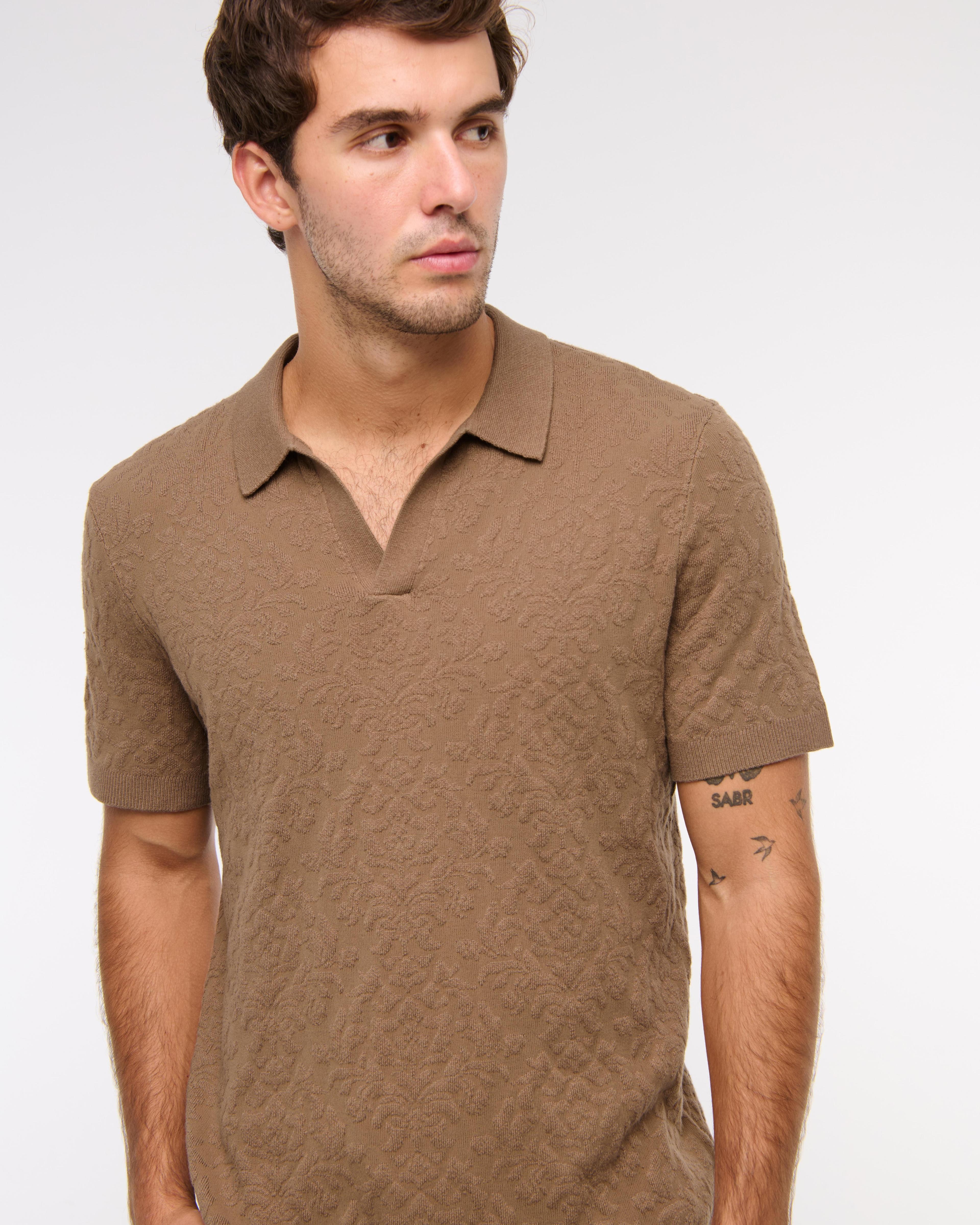 Jacquard Pattern Johnny Collar Sweater Polo Product Image