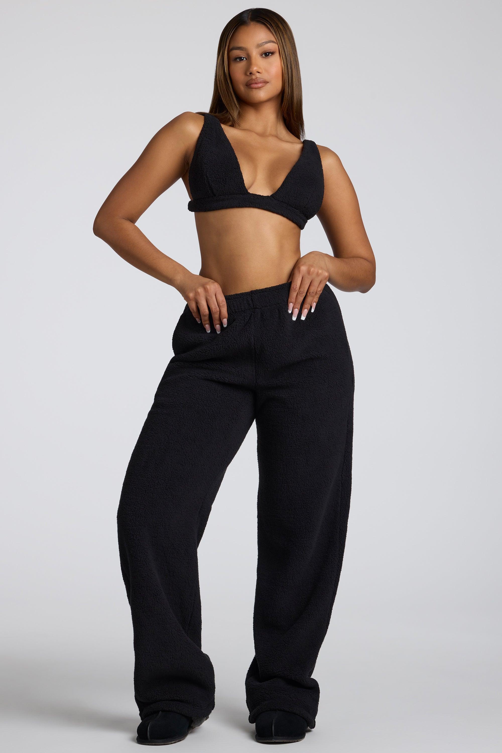 Petite Low Rise Straight Leg Fleece Joggers in Black Product Image