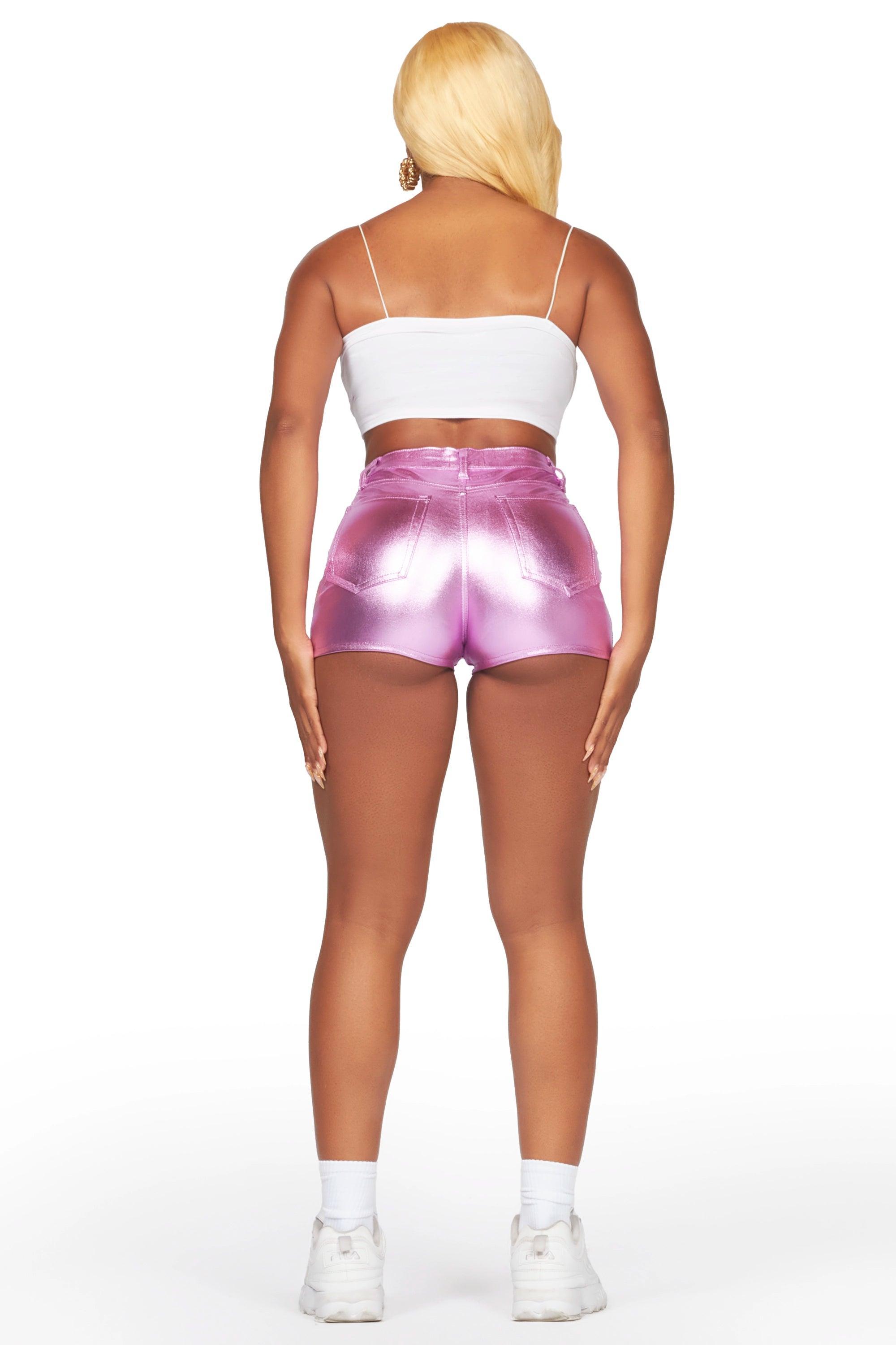 Racasha Reflective Pink PU Short Female Product Image