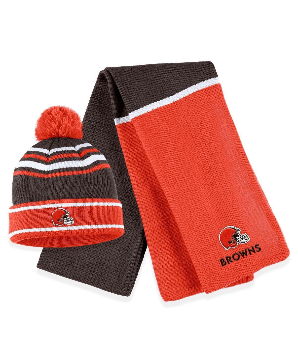 Womens Wear by Erin Andrews Orange Cleveland Browns Colorblock Cuffed Knit Hat with Pom and Scarf Set Product Image