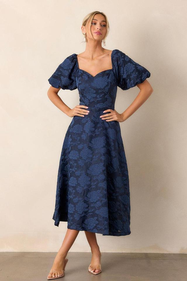 Starlit Evenings Navy Floral Jacquard Midi Dress Product Image