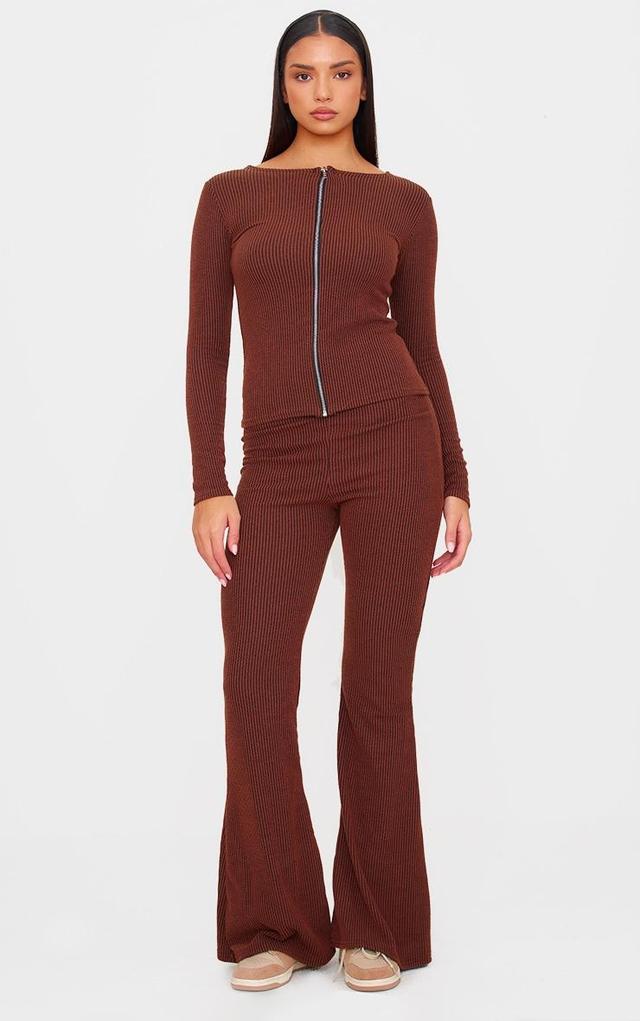 Chocolate Rib Longline Zip Up Top Product Image