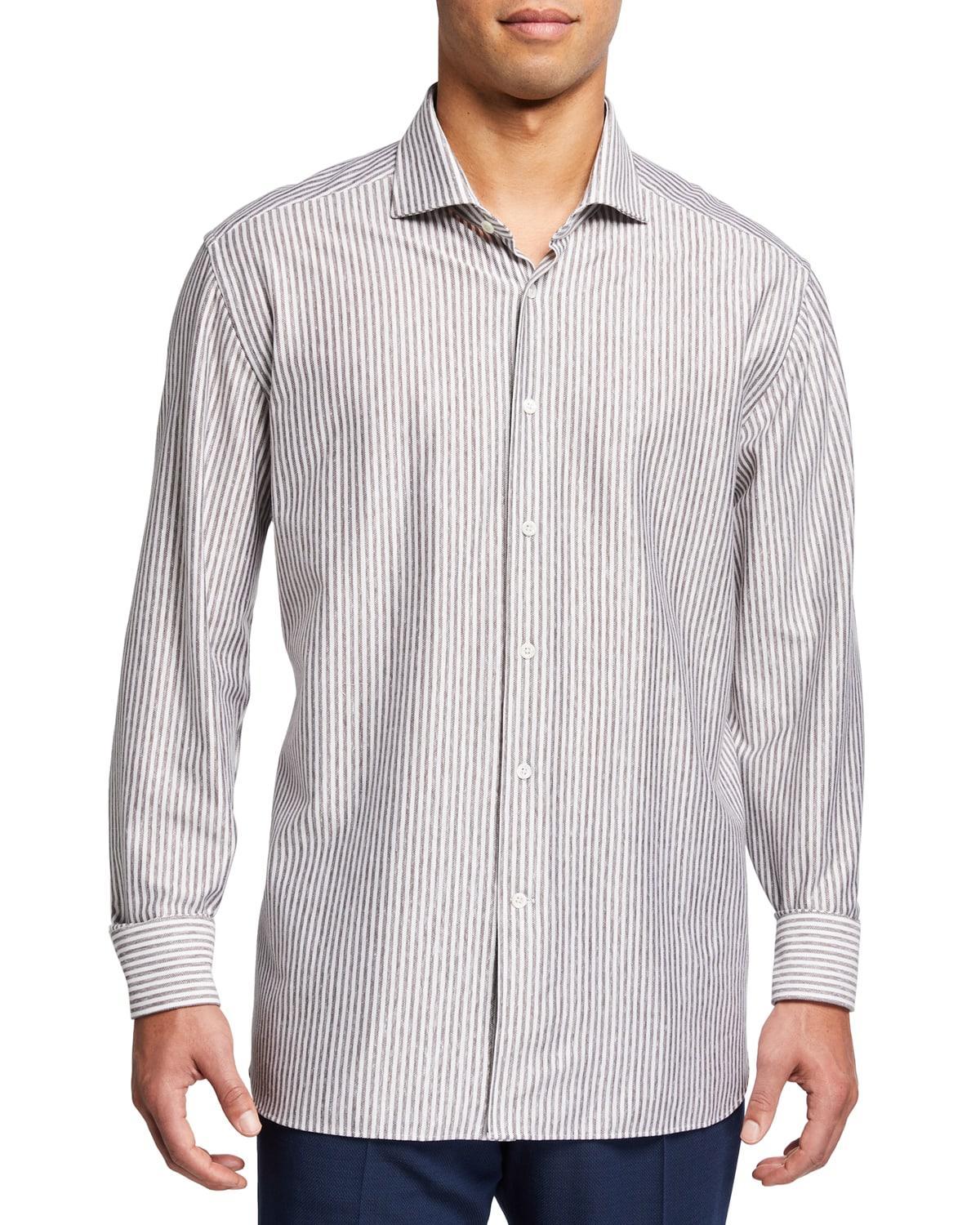 Corneliani Men's Striped Sport Shirt - Size: 41 EU (16 US) - BRWWHT STRP Product Image