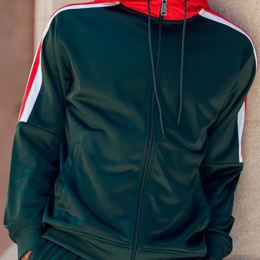 Men's Track Suit with Hood in Hunter Green Male Product Image