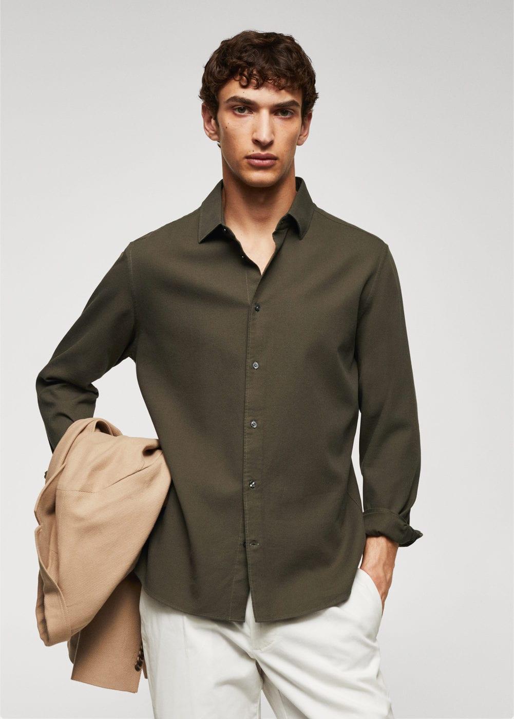 MANGO MAN - Slim-fit cotton structured shirt khakiMen Product Image