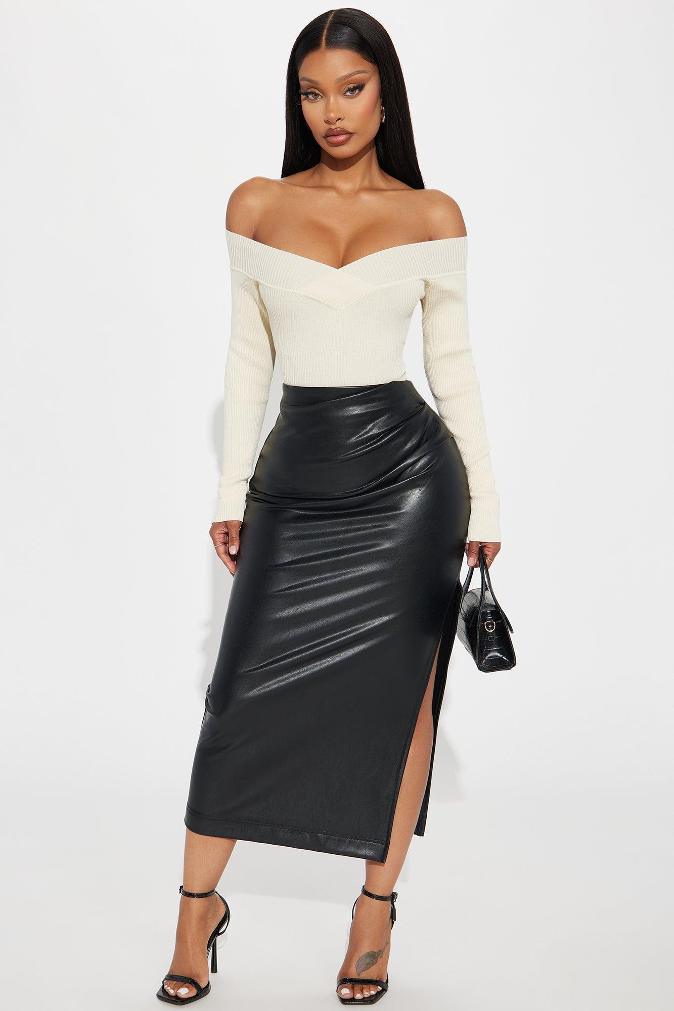 By The Corner Faux Leather Midi Skirt - Black product image