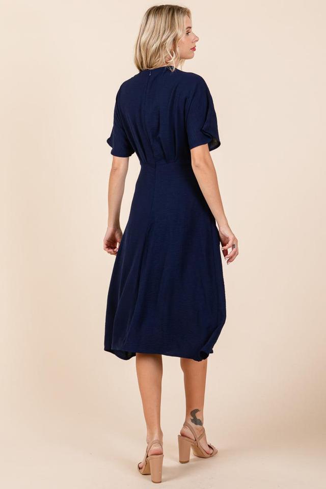 V Neck Short Sleeve Ruched Midi Dress Product Image