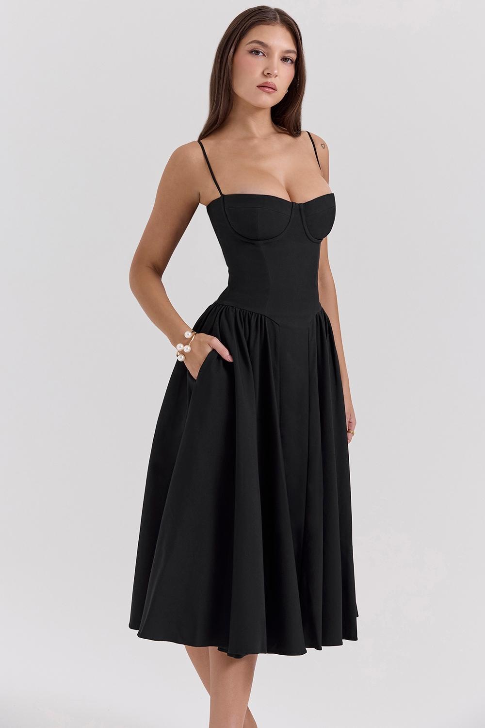 Samaria Black Corset Midi Dress Product Image