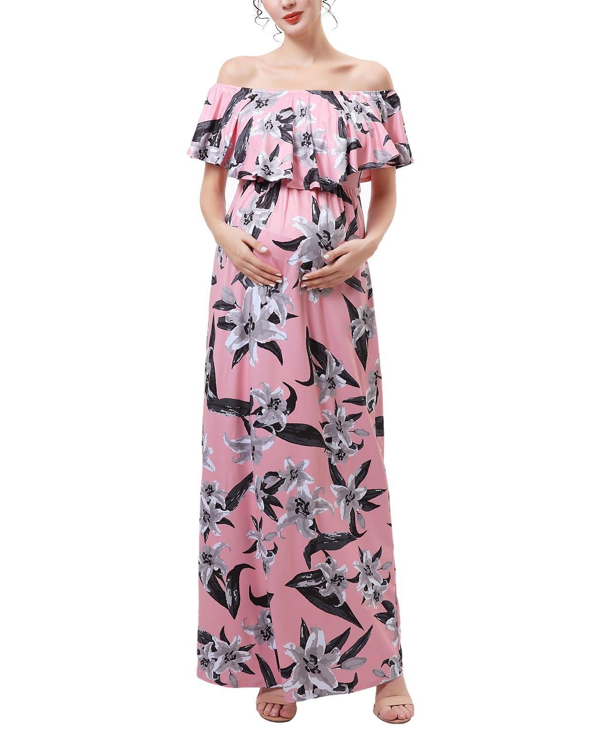 Kimi and Kai Clara Off the Shoulder Maternity/Nursing Maxi Dress Product Image