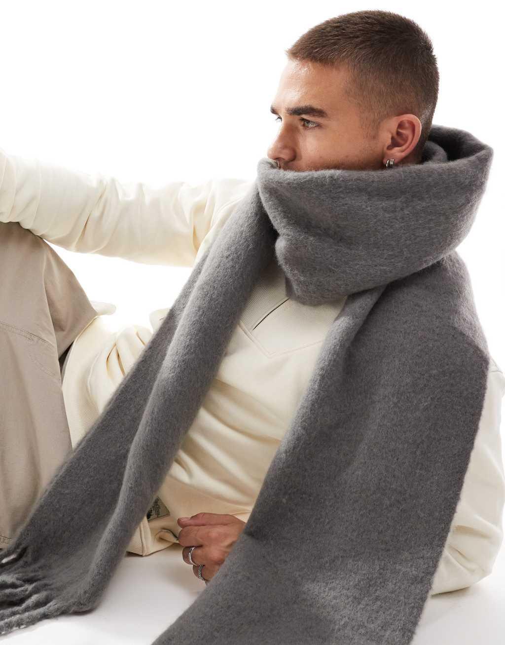 ASOS DESIGN fluffy blanket scarf in gray Product Image