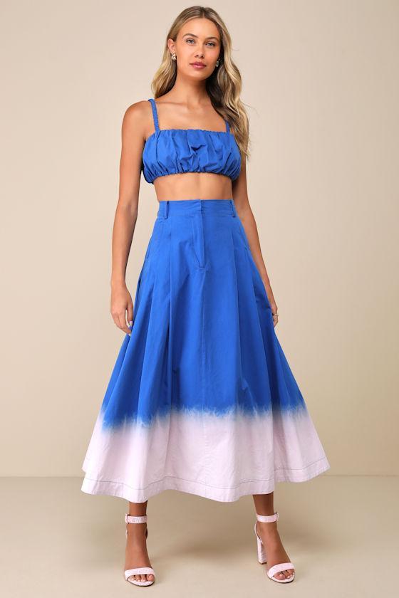 Compelling Aesthetic Blue Ombre Two-Piece Sleeveless Midi Dress Product Image