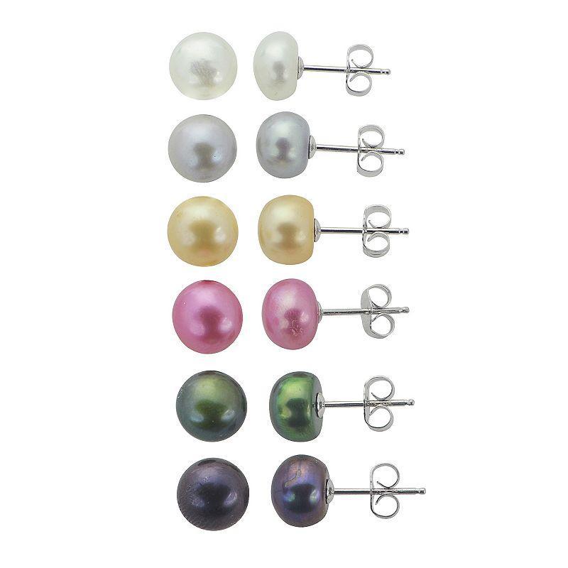 PearLustre by Imperial Sterling Silver Multi-Color Dyed Freshwater Cultured Pearl Stud Earring Set, Womens Product Image