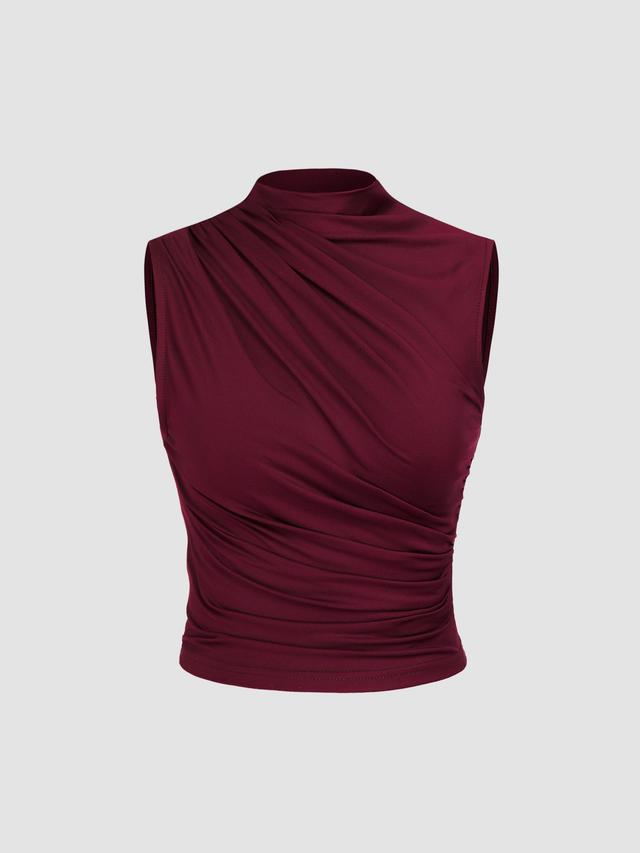 Asymmetrical High Neck Ruched Crop Top Product Image