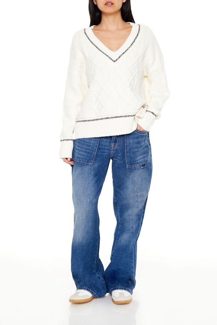 Cable Knit Two-Tone Sweater Product Image