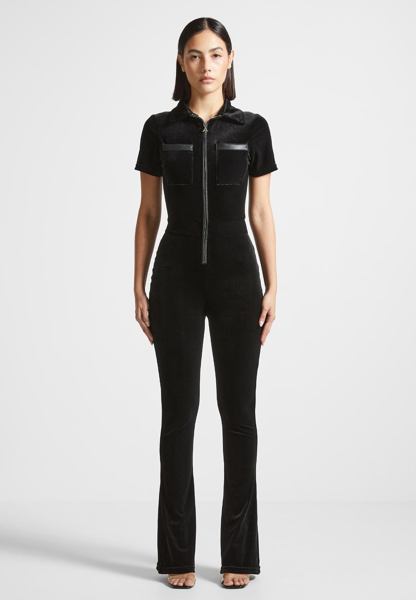 Velour Fit and Flare Jumpsuit - Black Female Product Image