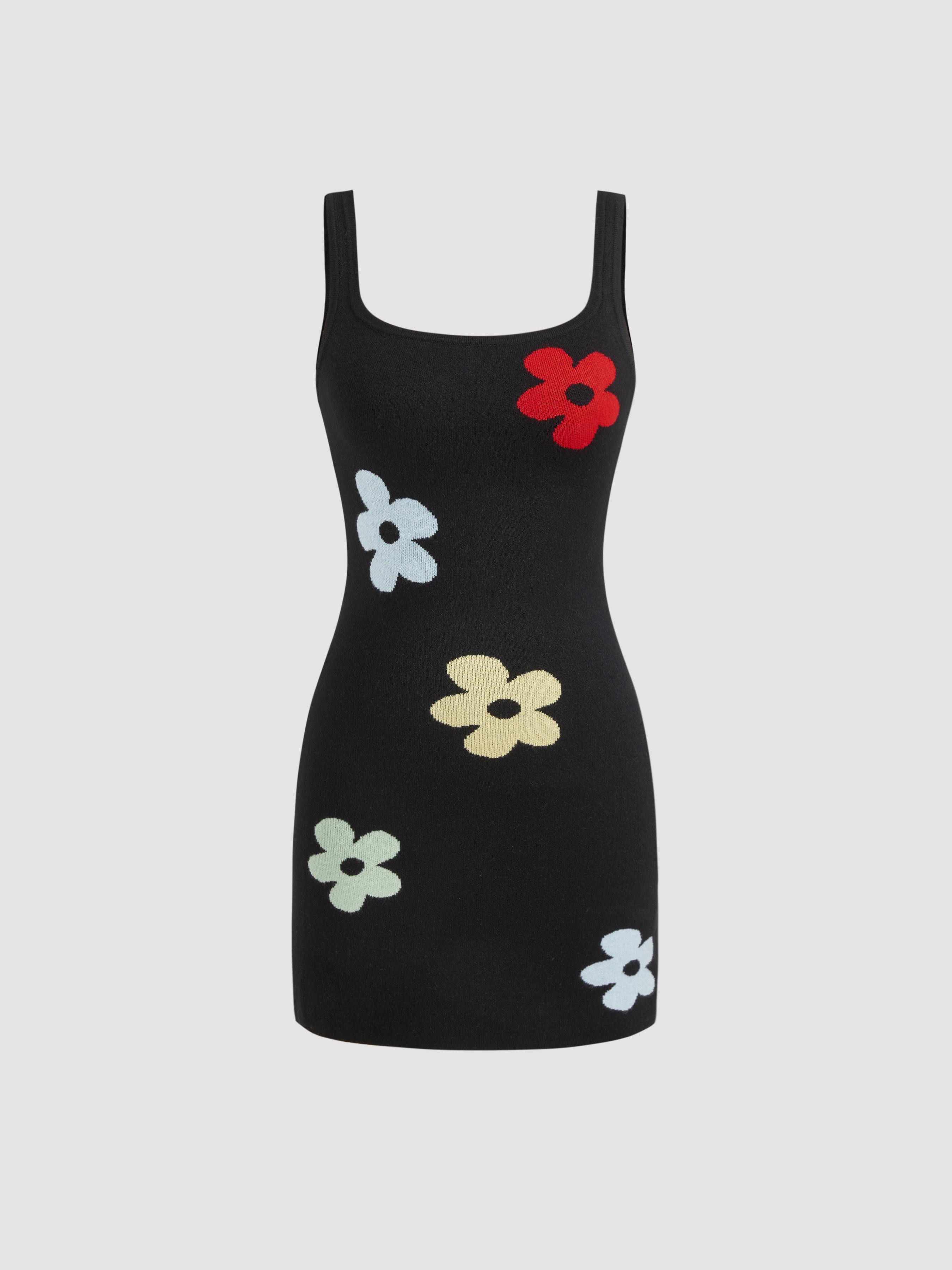 Knit Square Neck Floral Mini Dress Product Image