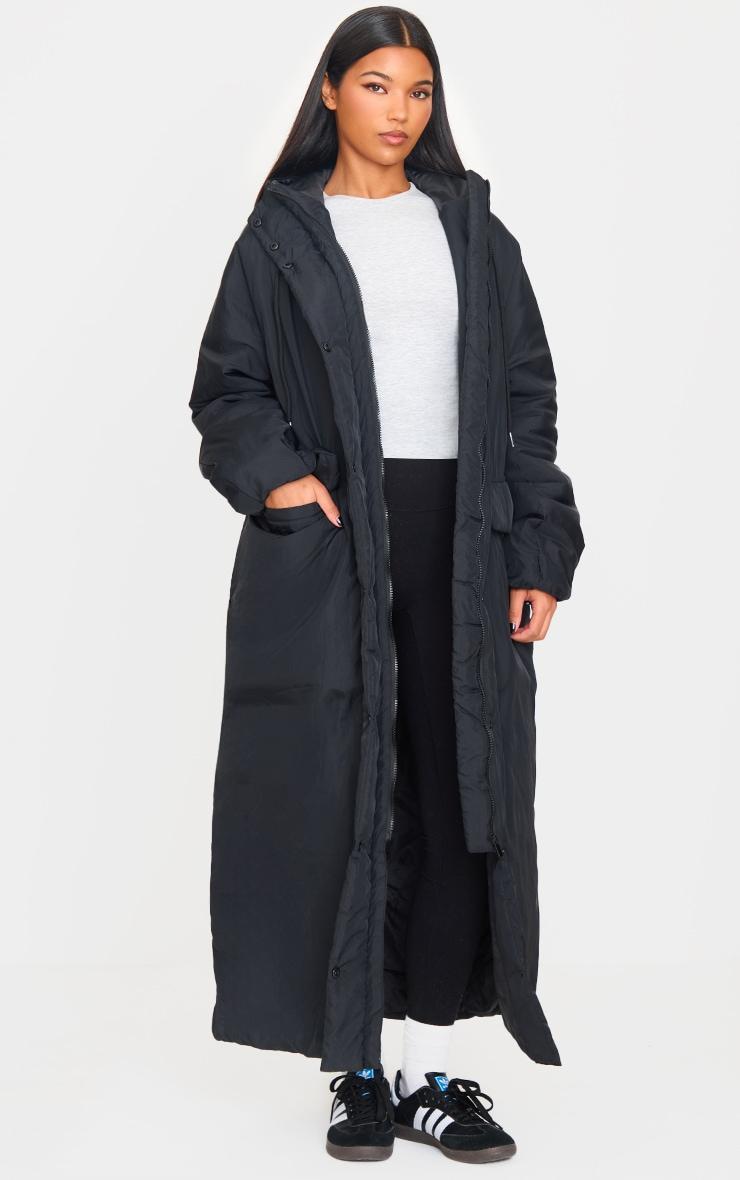 Black Padded Maxi Puffer Coat Product Image