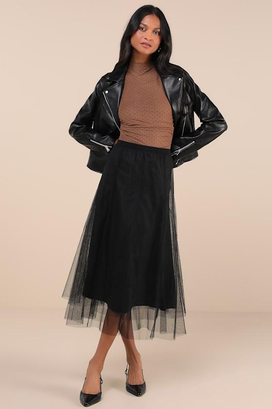 Fabulous Chicness Black Tulle High-Rise Midi Skirt Product Image